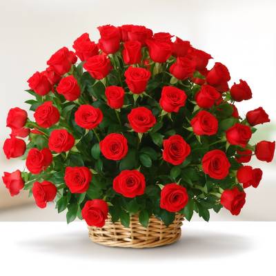Arreglo Floral Rosas por Montón - Rosas - Este majestuoso diseño floral te permite demostrar tu gran amor, que más especial que este imponente diseño elaborado sobre una canasta o base de madera, que contiene 100 rosas y follajes verdes. Sugerimos que acompañes este diseño con chocolates, peluches, globos o vinos para hacer aún más especial tu detalle, en el siguiente paso de la compra puedes agregar a tu orden estos productos si lo deseas. - Floresco