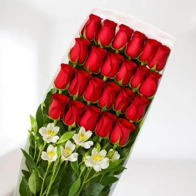 Caja de 24 Rosas Rojas - Cajas - Por medio de este delicado diseño podrás expresar todo tu amor y afecto a tu ser querido, regala esta linda caja con 24 rosas rojas y follajes verdes y demuéstrale lo importante que es para ti.&nbsp;La caja lleva su respectiva tapa. Sugerimos que acompañes este diseño con chocolates, peluches o vinos para hacer aún más especial tu detalle, en el siguiente paso de la compra puedes agregar a tu orden estos productos si lo deseas. - Floresco