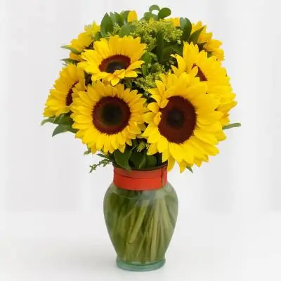 Jarrón con 12 Girasoles